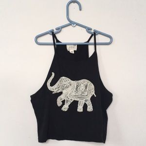 Black Crop Top with Lace Elephant